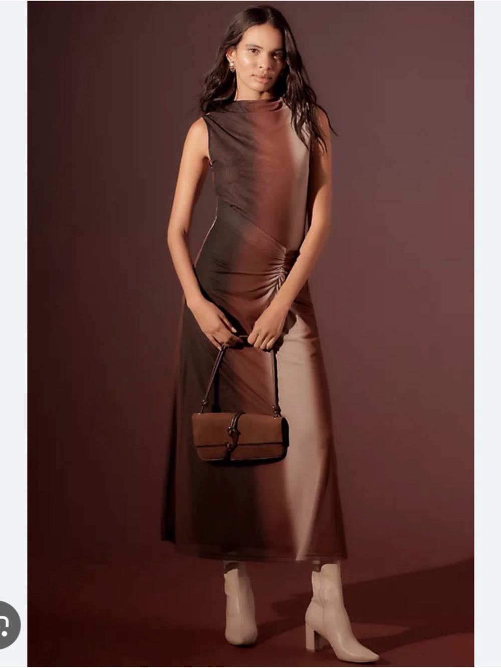 Sleeveless Brown Ombre Maxi Dress with Side Ruching